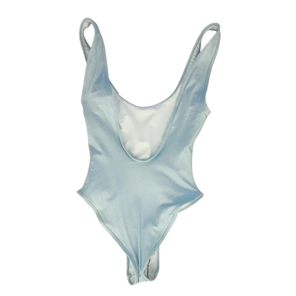 New Frankie's Bikinis Kyle Iridescent One Piece Swimsuit Cloud Chase Blue Medium